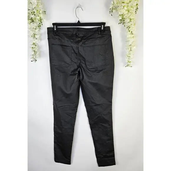 New SPYM Black Vegan Leather Coated Skinny Pant Size 42 10 12 Grunge Rocker Moto - Picture 2 of 10